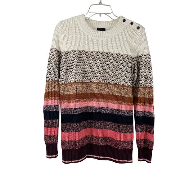 Tablots Sweater Size S Thermolite Wool Blend Striped Textured Stitch Elbow Patch - Picture 1 of 10